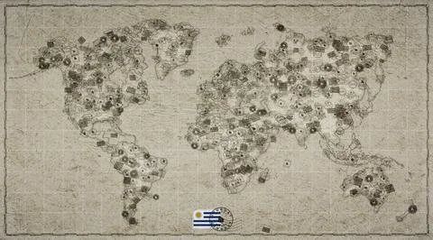 Uruguay Rivera Stamp World Map Stock Illustration