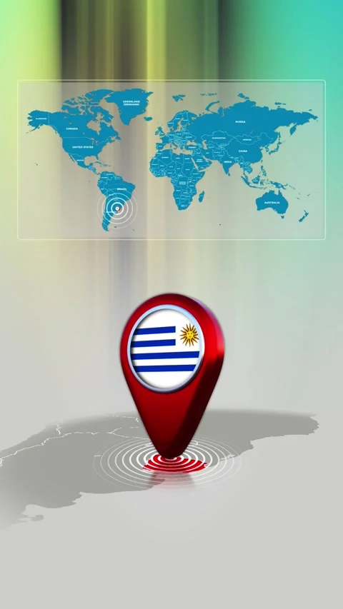 Uruguay World Map Pin Location Background Loop Vertical Stock Footage 341771555