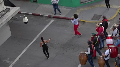 Uruguayan Carnival, comparsa practicing in Ciudad Vieja 2 Stock Footage 211129477