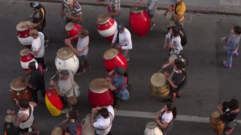 Uruguayan Carnival, comparsa practicing in Ciudad Vieja Stock Footage 211129479