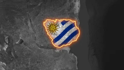Uruguay's glowing map border with national flag motion video effect Vídeo Stock 344747281