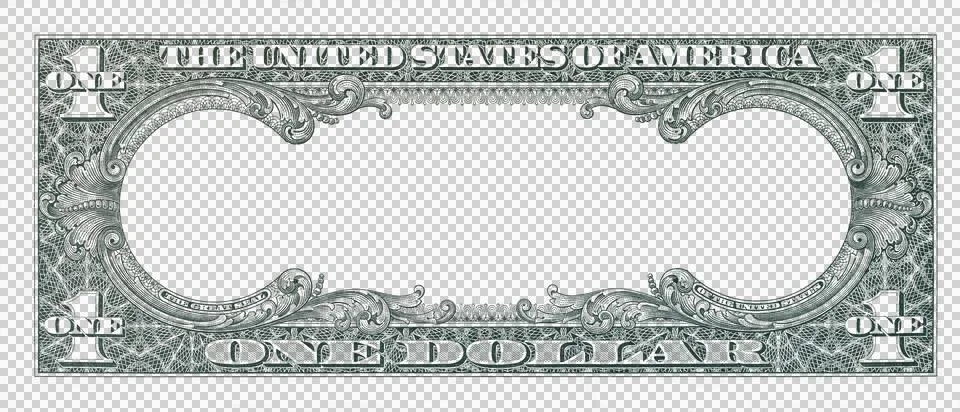 US 1 dollar bill reverse side PNG template with transparent empty frames an.. Stock Illustration