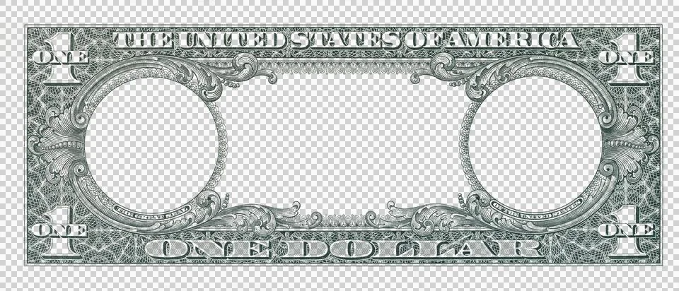US 1 dollar bill reverse side PNG template with transparent empty frames an.. Stock Illustration