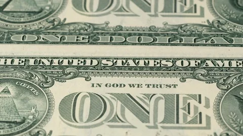 US 1 dollar bills close up tracking. Slider shot, low angle. 4K, 422 10 bit Stock Footage 125491332