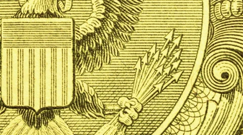US $1 eagle clutching arrows currency artwork macro video Stock Footage 37068730