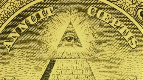 US $1 pyramid (blinking eye) currency artwork macro video V11880c Stock Footage 53368639