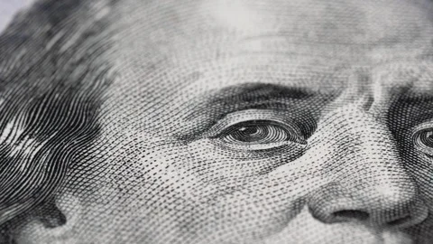 US 100 dollar bill tracking macro. Benjamin Franklin. 8K Stock Footage 118856050