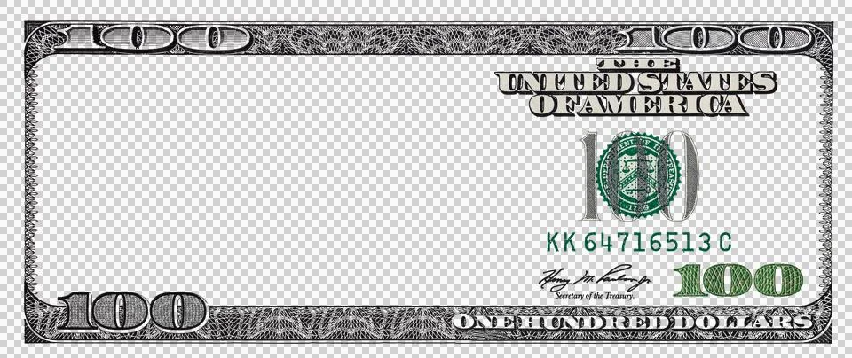U.S. 100 dollar border with empty transparent middle area Stock Photos
