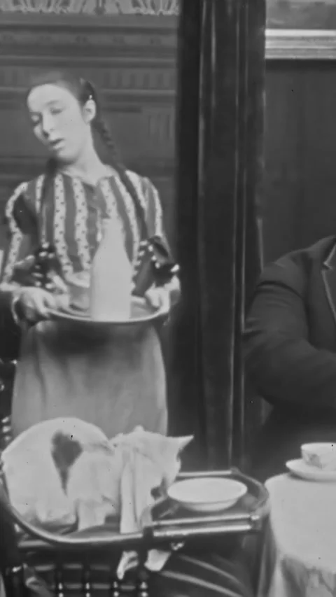 US - 1915, in this silent comedy, a cook shows her boss her displeasure at Stock Footage 339113264