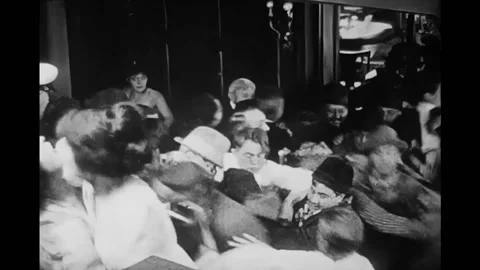 US - 1917- in this silent drama, panicked passengers run out on deck to get to Stock Footage 316636681