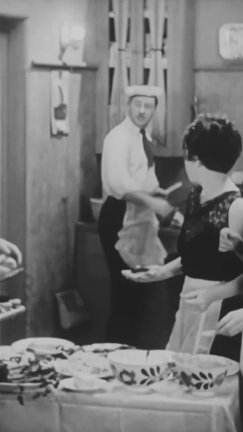 US - 1931 - in this comedy, a man knocks on a kitchen door and enters jokingly, Stock Footage 339781855