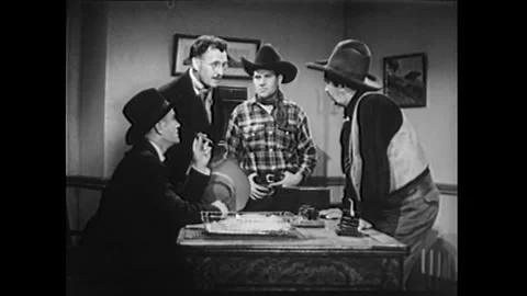 US - 1942 - in this western, a man posing as a corrupt investigator meets with Stock Footage 340591158