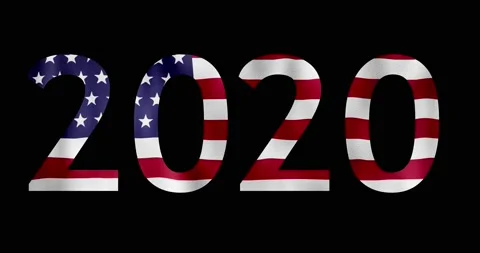 US 2020 election text with waving flag on black background Stock Footage 140007785