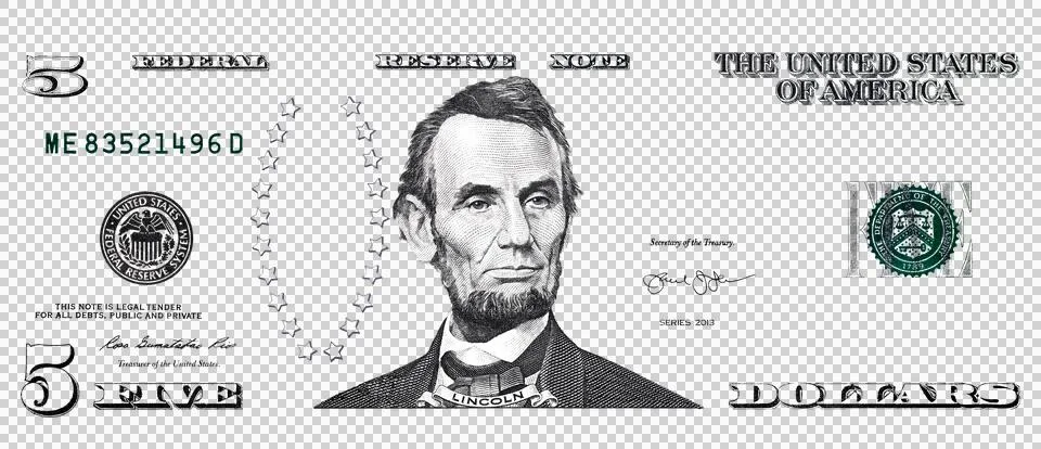 U.S. 5 dollar banknote. Elements for design purpose Stock Photos