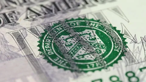 US 5 dollar bill macro slow rotating. Low angle Stock Footage 102220981
