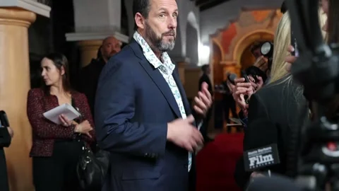 US: Adam Sandler is interviewed by Student Journalists Stock Footage 328878930