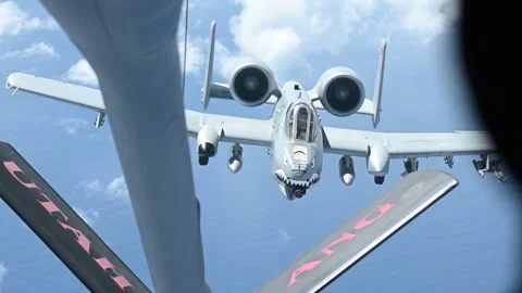U.S. Air Force A-10 Thunderbolt completes aerial refuelling Stock Footage 227159971