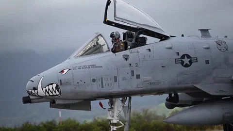 U.S. Air Force A-10 Thunderbolt II pilot taxiing with canopy open Stock Footage 280658421