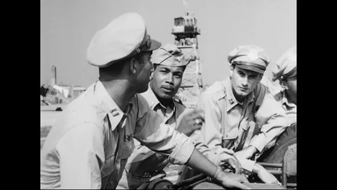 US Air Force African American Officers Discussing Stock Footage 107918461
