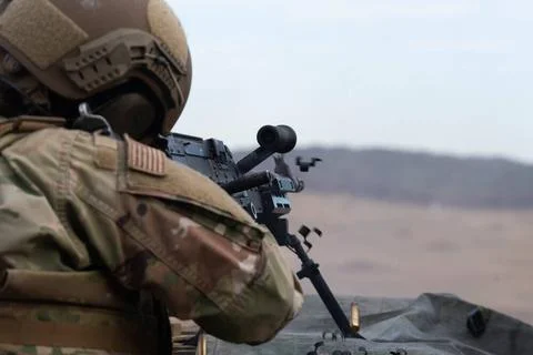 U.S. Air Force Airman Basic Grace Ponnath, student, sends bullets down the... Stock Photos