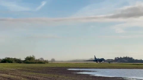 U.S. Air Force B-1B Lancer aircraft taking off from Morón Air Base, Spain Stock Footage 271622331