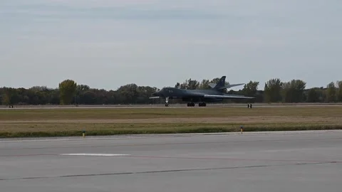 U.S. Air Force B-1B Lancer taxiing at Grand Forks Air Force Base, North Dakota Stock Footage 294335516