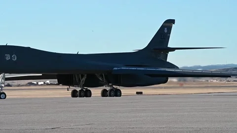 U.S. Air Force B-1B Lancer aircraft taxiing at Ellworth Air Force Base Stock Footage 295113417