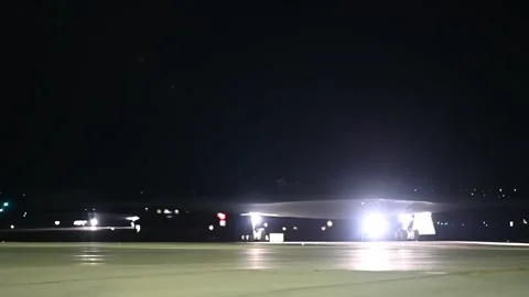 U.S. Air Force B-2 Spirit stealth bomber taxiing at night Stock Footage 282170676