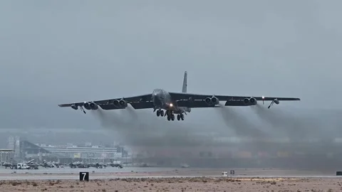 U.S. Air Force B-52 Stratofortress taking off from Nellis AFB for Red Flag Stock Footage 262746699