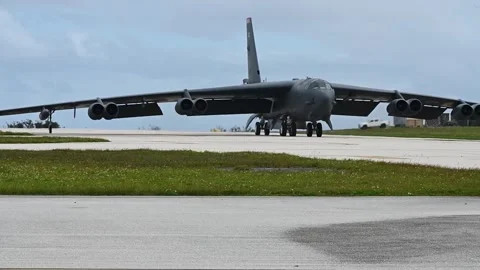 U.S. Air Force B-52 Bomber taxiing at Andersen Air Base, Guam Stock Footage 263886951