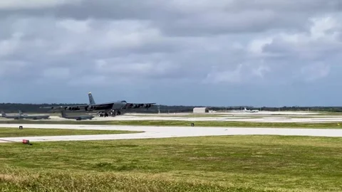 U.S. Air Force B-52 Bomber taking off from Andersen Air Base, Guam Stock Footage 263887184