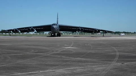 U.S. Air Force B-52 Stratorfortress turning on flightline Stock Footage 272587874