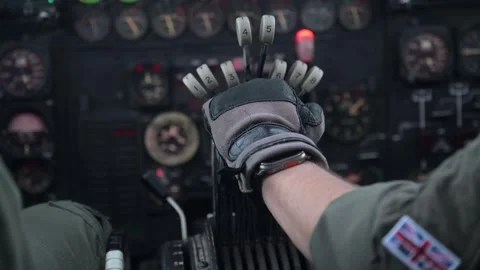 U.S. Air Force B-52 Stratofortress pilot adjusting thrust levers during flight Stock Footage 294522767