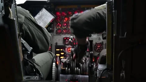U.S. Air Force B-52 Stratofortress pilot adjusting throttle levers Stock Footage 295275881