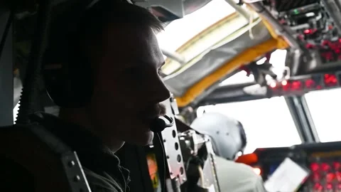 U.S. Air Force B-52 Stratofortress Electronic Warfare Officer at work Stock Footage 295275894