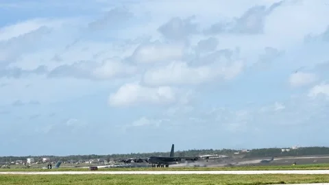 U.S. Air Force B-52H Stratofortress aircraft taking off from Guam Video stock 264577839