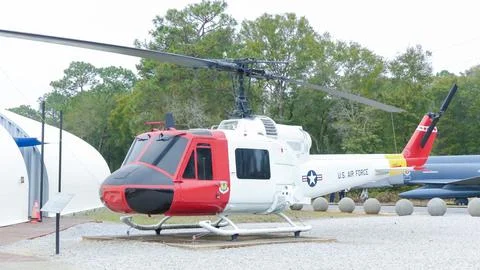 U.S. Air Force Bell UH-1 Iroquois helicopter on display at Air Force Armament Stock Photos