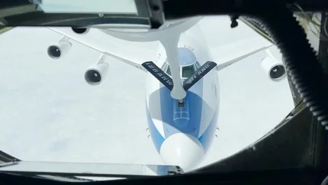 U.S. Air Force Boeing E-4B aircraft aerial refueling with KC-135 Stratotanker Stock Footage 277401038
