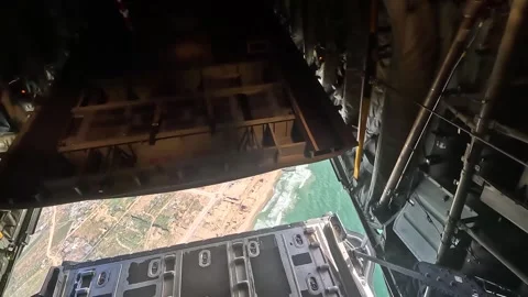 U.S. Air Force C-130 Hercules ramp doors closing after airdrop over Gaza Stock-Footage 267202989
