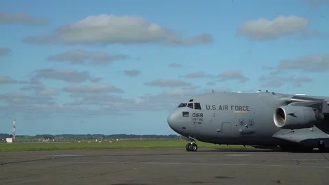 US Air Force C-17 Globemaster III preparing for take off for New Zealand Stock Footage 81667539