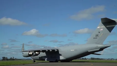 US Air Force C-17 Globemaster III ready for take off to New Zealand Stock Footage 81667615