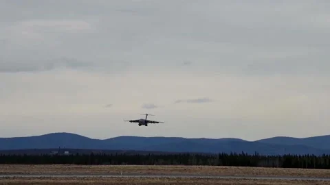 U.S. Air Force C-17 Globemaster Landing Stock Footage 130357220