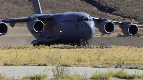 U.S. Air Force C-17 Globemaster turning on runway Stock Footage 255023442