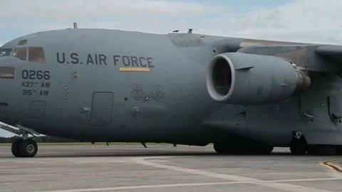 U.S. Air Force C-17 Globemaster taxiing on flightline Stock Footage 260312733