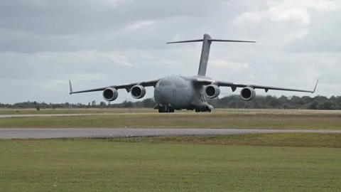 U.S. Air Force C-17 Globemaster taxiing at Moody Air Force Base, Georgia Stock Footage 260312754