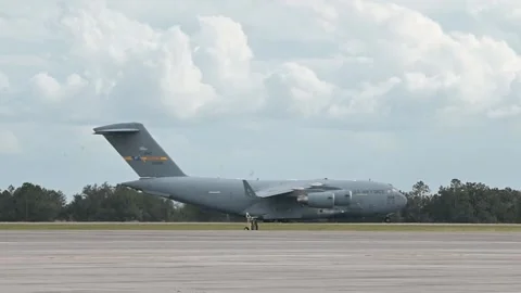 U.S. Air Force C-17 Globemaster aircraft taxiing Stock Footage 260312756