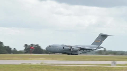 U.S. Air Force C-17 Globemaster touches down at Moody Air Force Base, Ga Stock Footage 260312774