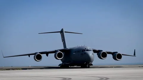 U.S. Air Force C-17 Globemaster aircraft taxiing Video stock 260697997