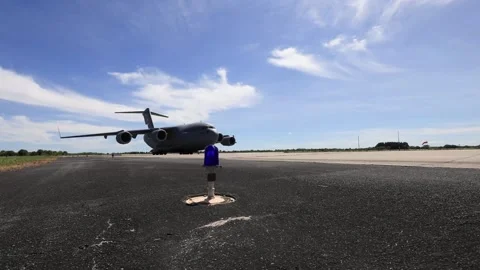 U.S. Air Force C-17 Globemaster taxiing at Kennedy Space Center, Florida Stock Footage 281840256