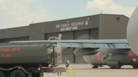 US Air Force C130 at hanger (HD) c 스톡 동영상 11898220